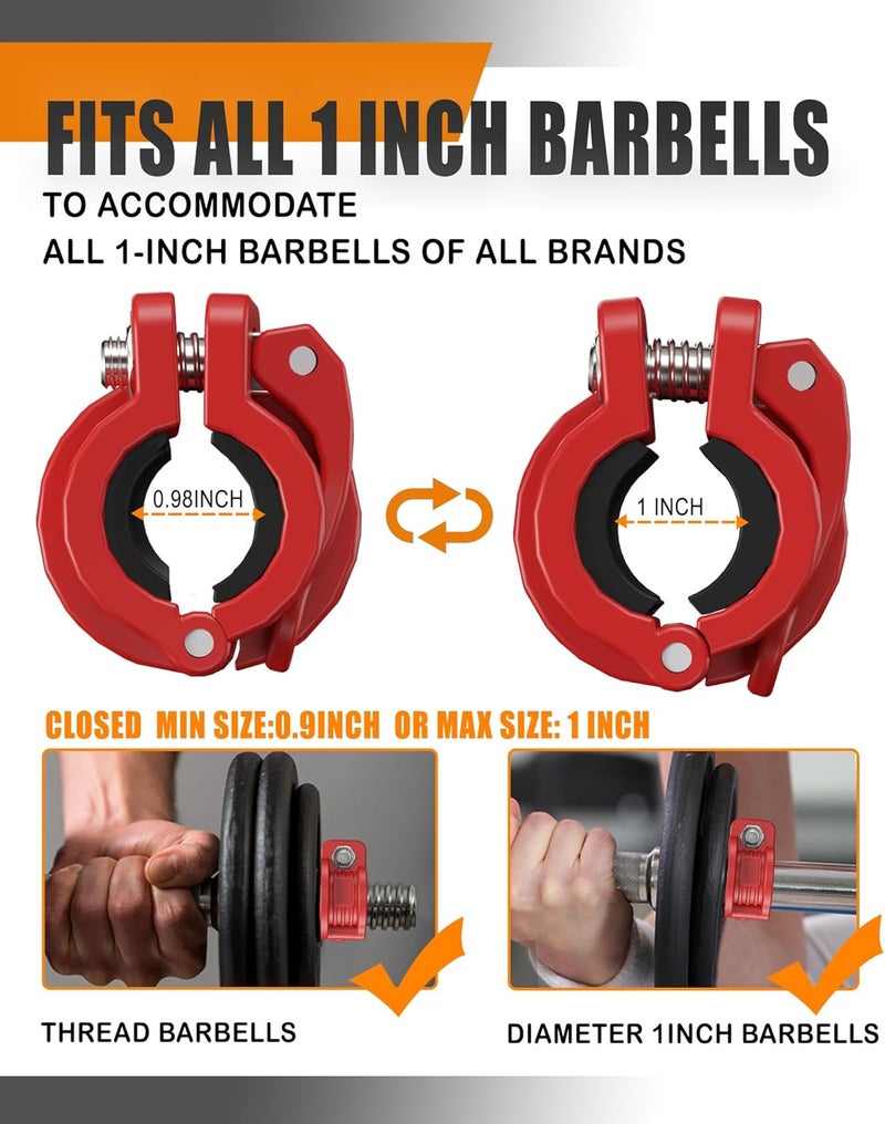MAXRICH T Barbell Clamp 1 inch Multiple Sizes & Adjustable Weight Clips for Barbell Quick Release Barbell Clips|Barbell Collar Bar Locks for Weight Lifting (Red) - Image 4